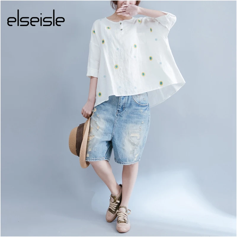 

elseisle Women Blouses And Shirts Embroidery 2017 New Vintage Ladies Casual Floral Shirt Tops Big Size Blusas Blouse Female Top
