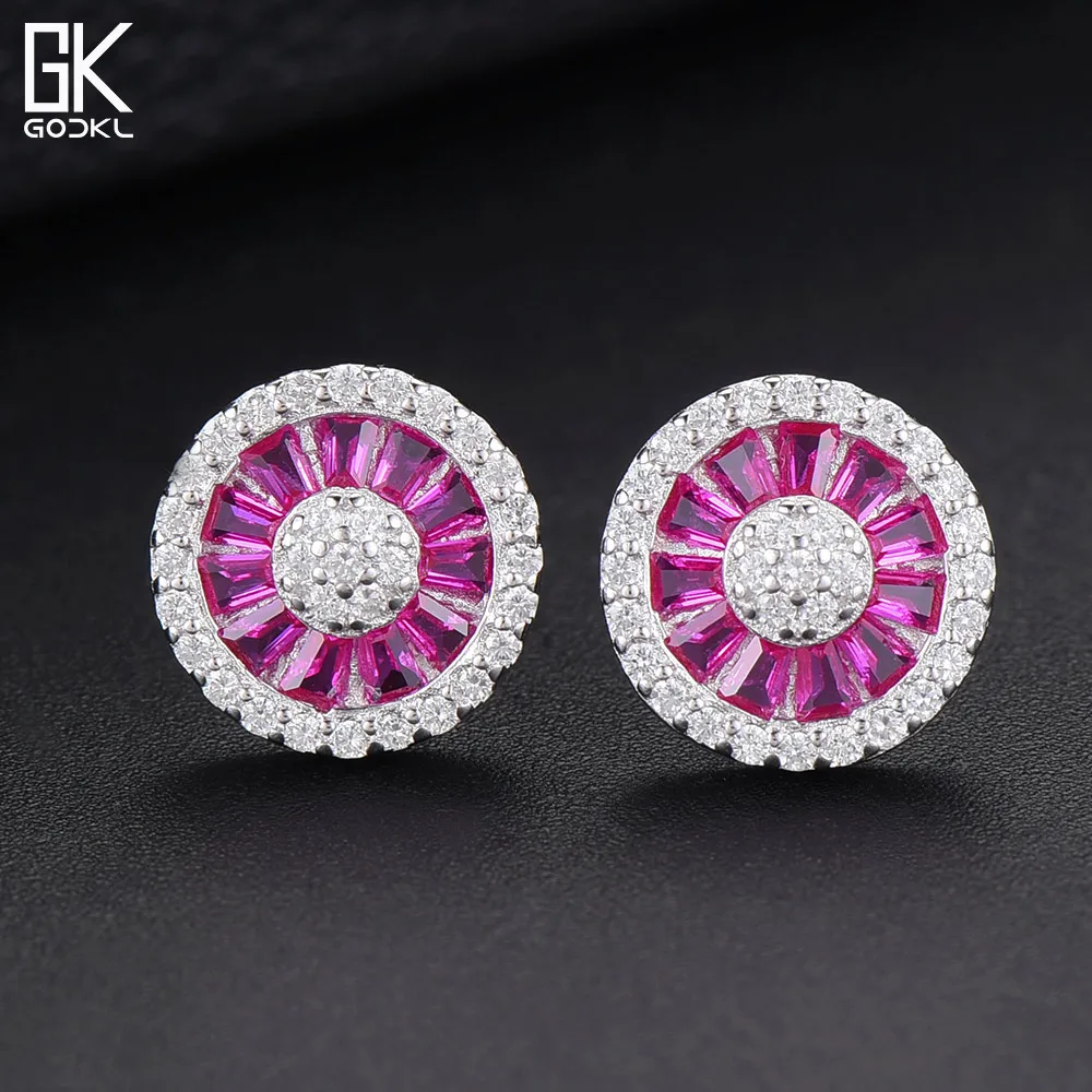 GODKI изящные круглые серьги-гвоздики из стерлингового серебра S925 пробы для женщин, свадебные разноцветные циркониевые фианиты CZ Дубай, свадебные серьги в богемном стиле