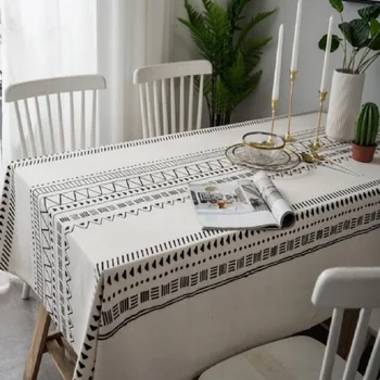 

Home textile tablecloth ins Internet celebrity folk Bohemian black and white printing tea table custom living room fabric
