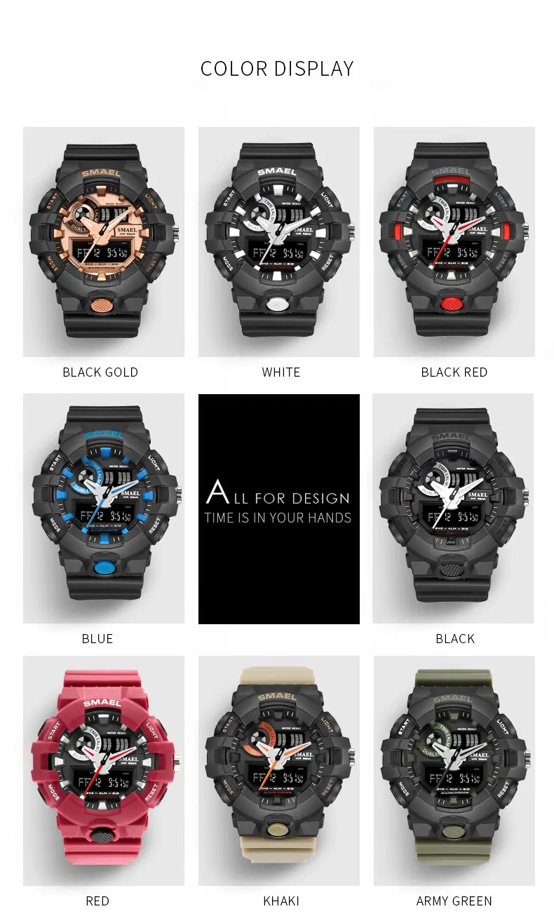 Новые спортивные цифровые часы Мужские кварцевые Светодиодные наручные часы с двойным дисплеем 5BAR армейские мужские часы Hodinky модные 700