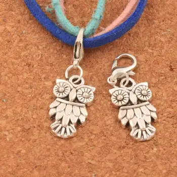 

100PCS zinc alloy Owl Bird Animal Clasp European Lobster Trigger Clip On Charm Beads C991 11x33mm