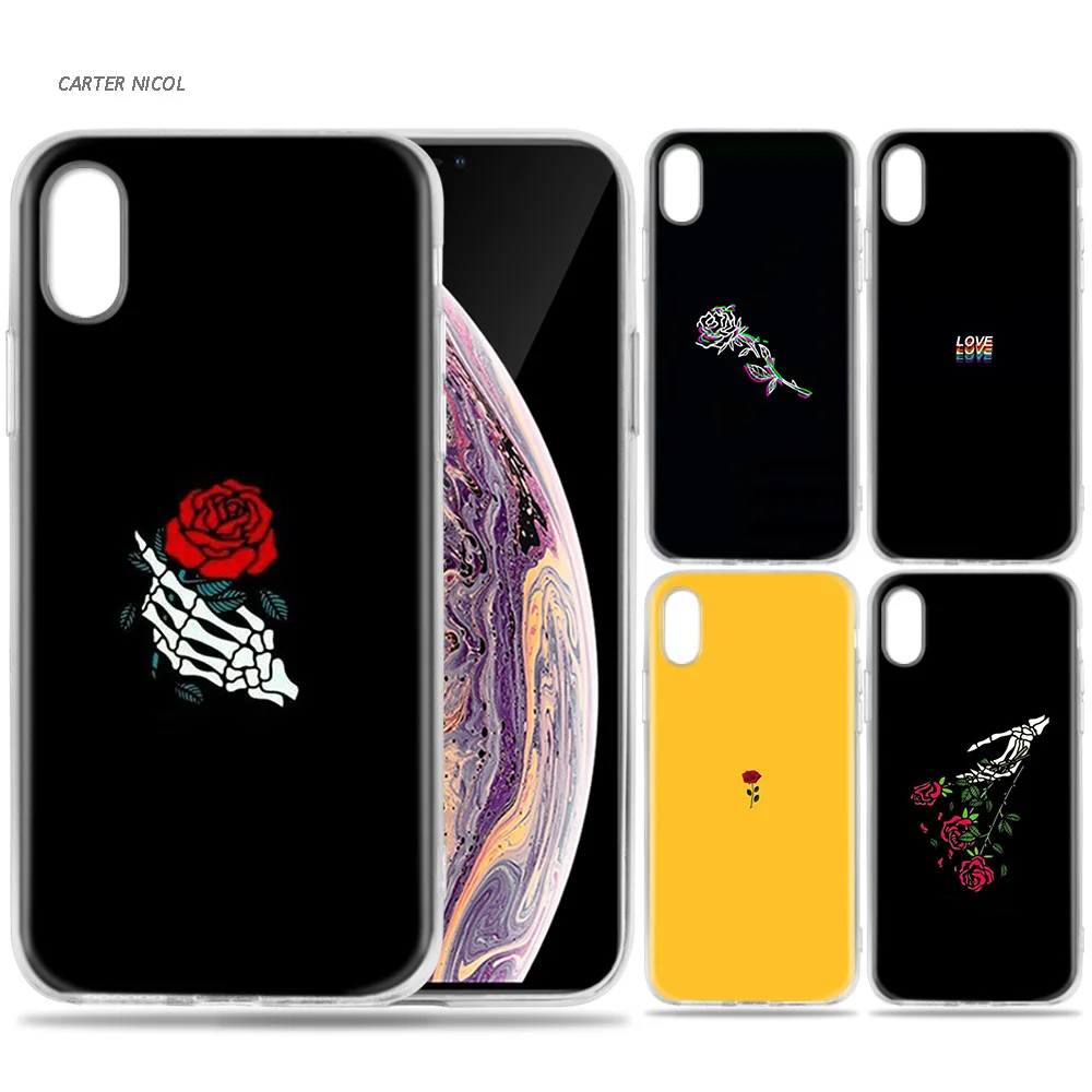 

Case for iPhone 7 8 6 6s Plus 5 5S SE 5C X XS MAX XR Silicone Coque Cases Cover Black Aesthetic Rose