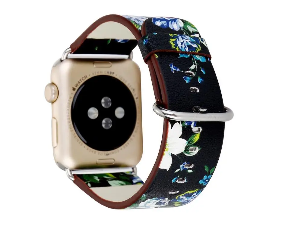 50 шт Национальный стиль с цветочным принтом кожаный ремешок для часов Apple Watch цветочный дизайн наручные часы браслет для iwatch 38 мм