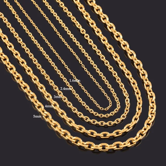Width 1.6mm/2.4mm/3mm/4mm/5mm Stainless Steel Rolo Chain In Gold Color