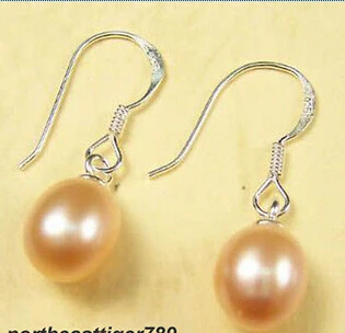 

FREE SHIPPINGGenuine Real Pink Pearl 925 Sterling Silver Hook Earrings A0422