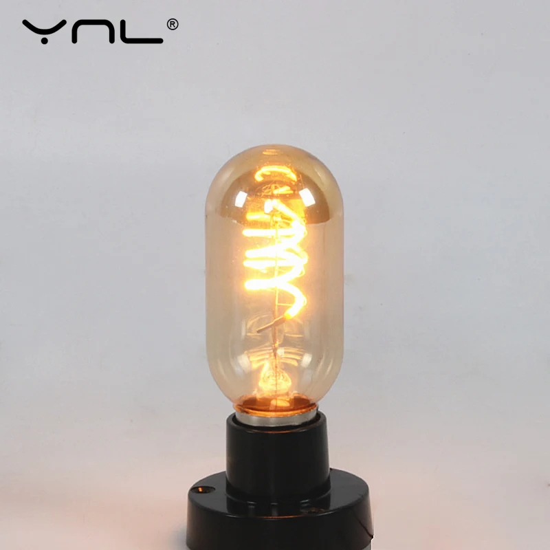 YNL ретро лампы Эдисона мягкая спиральная светодиодный ламп накаливания E27 220V 3W ST64 A60 G80 G95 G125 T45 T185 подвесной светильник в стиле ретро светильник ing Декор