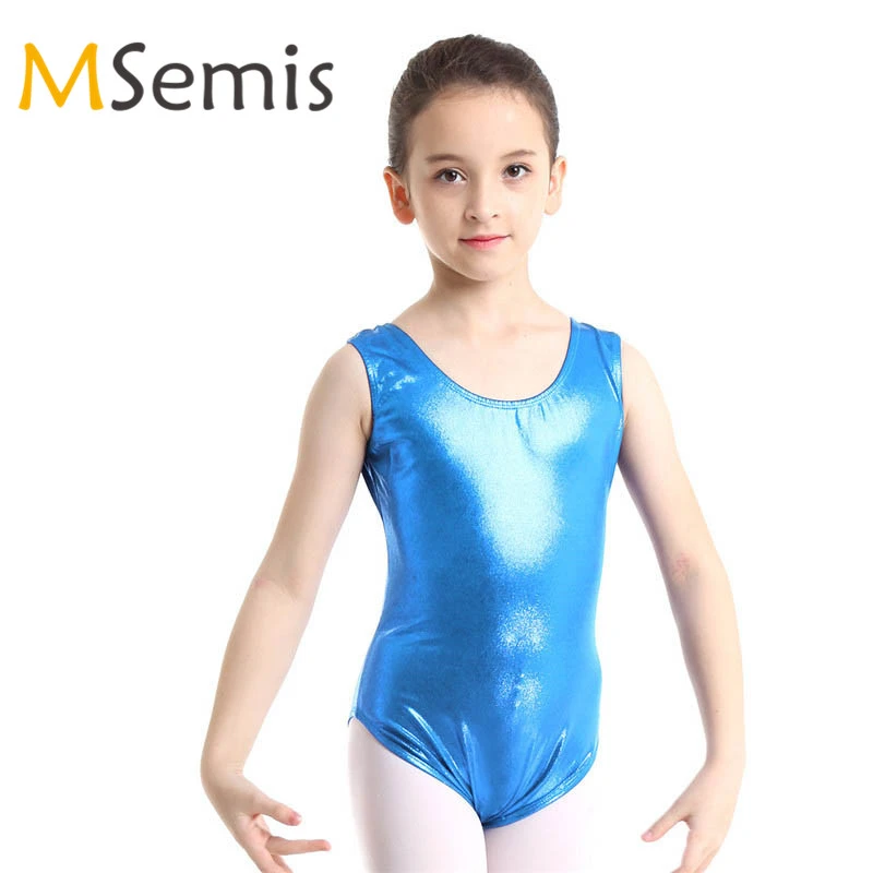 US Kids Girls Sleeveless Shiny Ballet Dance Gymnastics Leotard Jumpsuit Bodysuit