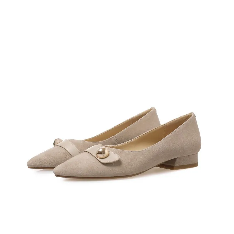 

2019 spring new women's shoes thick heel shoes pointed professional suede women's shoes beige 0406