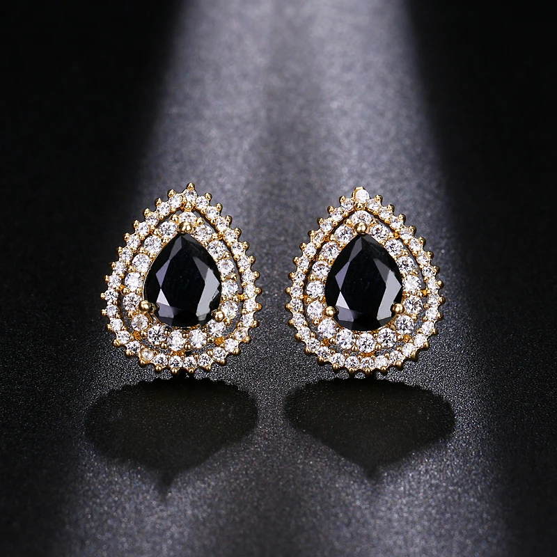 

EMMAYA Delicate AAA Cubic Zircon Crystal With Black Onyx Handmade Fashionable Plated Stud Earring For Women Wedding Party