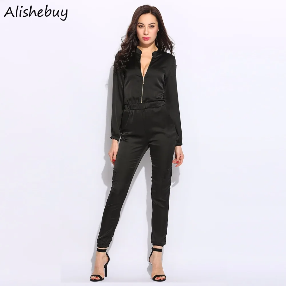 Spring Autumn OL Women Sexy Jumpsuit Stand Collar Long