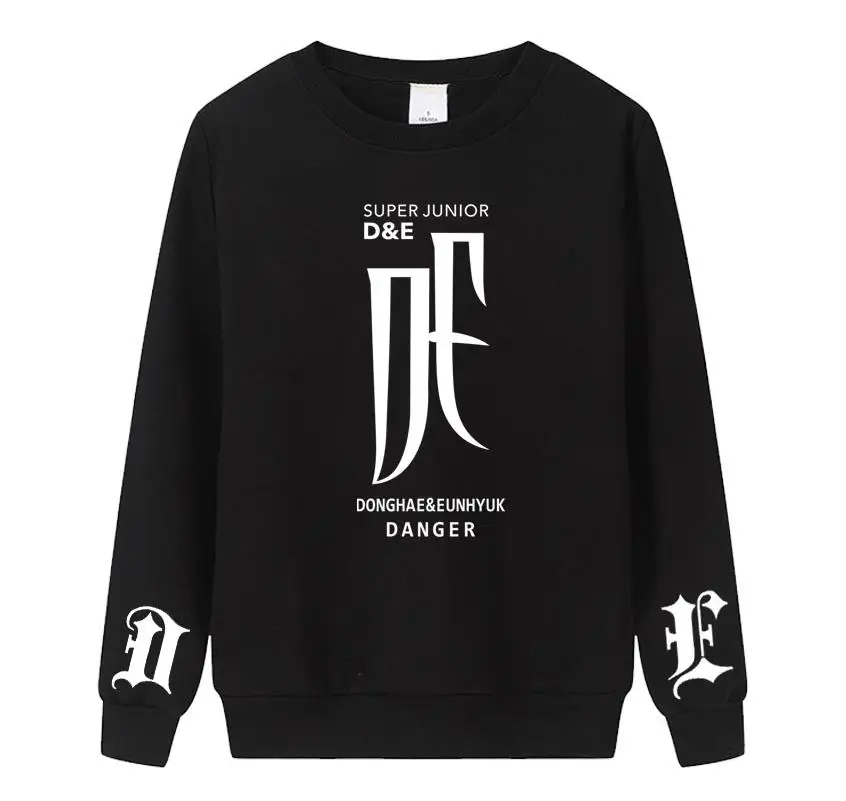 Kpop super junior D & E альбом опасность же печать Круглая горловина пуловер с капюшоном унисекс k-поп Тонкий Свободные Толстовка 4 вида цветов