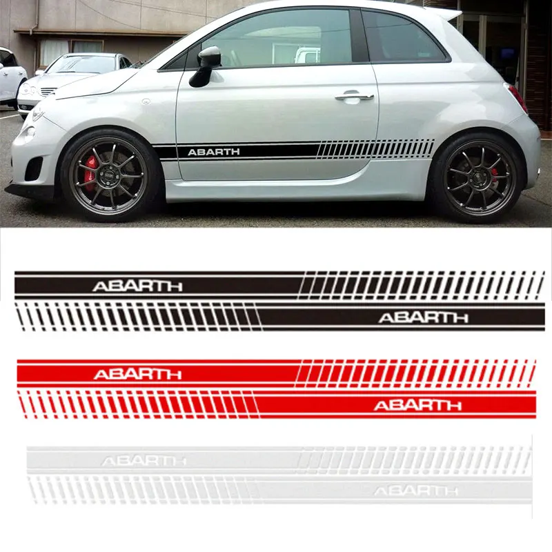 2pcs Car Styling Abarth Side Skirt Sticker Racing Stripe Body Stickers for FIAT 500 Dd9390