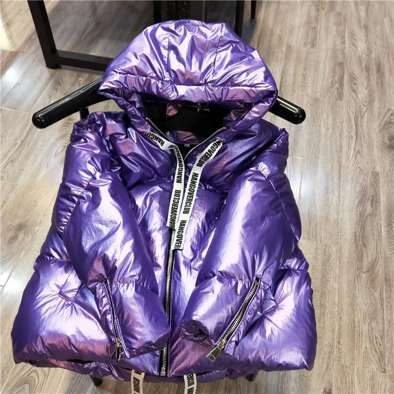 2018 winter New Women's Down Jacket Coat Loose Big Size Thick Outer Cloak A Word Short Silver Bright Hooded Outerwear D483