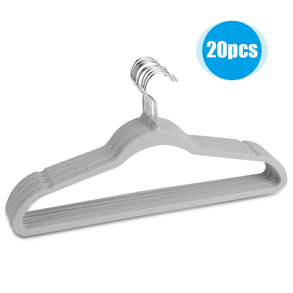 

Hot Sale 20 Pcs/Set Thin Flocking Hangers Non Slip Clothes Suit Shirt Pant Hangers Organization Home