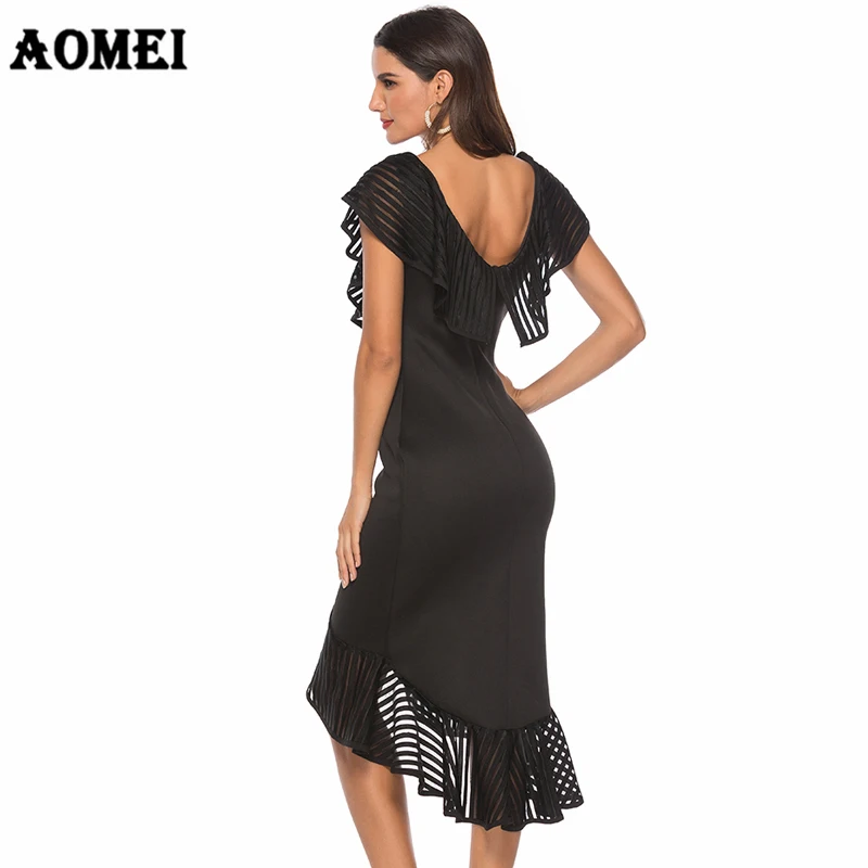 Cena Kobiety Party niebieska sukienka Sexy wzburzyć Patchwork Tulle Lady Clubwear kolacja wieczór Plus rozmiar szczupła obcisła tunika Femme szaty XXL