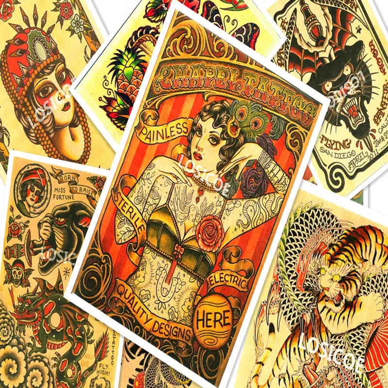 Creative Hairdresser Tattoos Hd Print Art Painting Nostalgic Retro