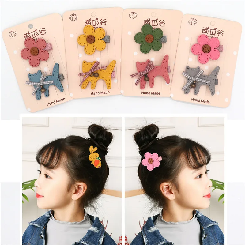 

2Pcs/Set New Kids Hair Accessories Headwear Cartoon Cat Flower Hairpins Cute Candy Color Metal Hair Clips For Girls Barrettes