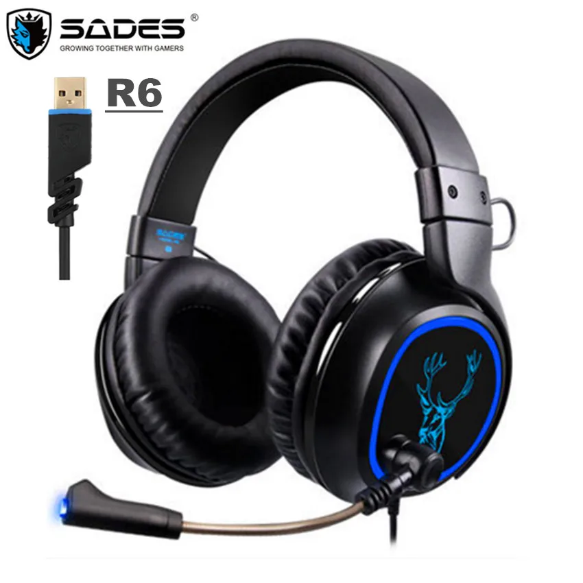 Pаспродажа SADES R6 USB 7,1 звук Игровые наушники для компьютера PC Gamer С микрофоном R5 PS4 игровой гарнитуры для нового xbox 1 телефон ноутбук
