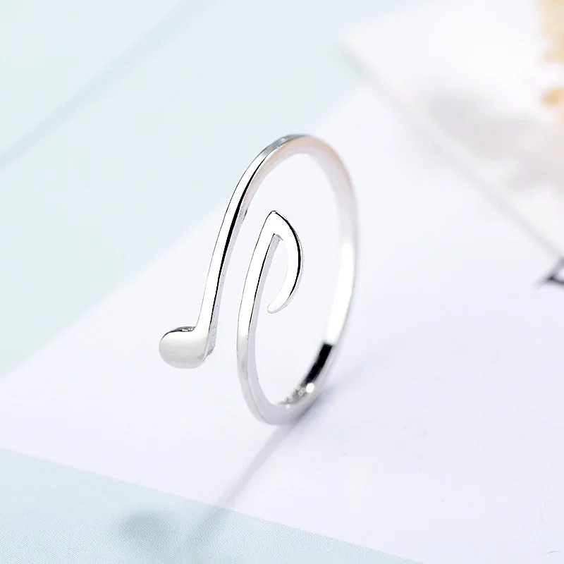 

Simple Unique Handmade 100% 925 Sterling Silver Jewelry Music Note Ring Fashion Opening Adjustable Ring Women Rings Party Gifts