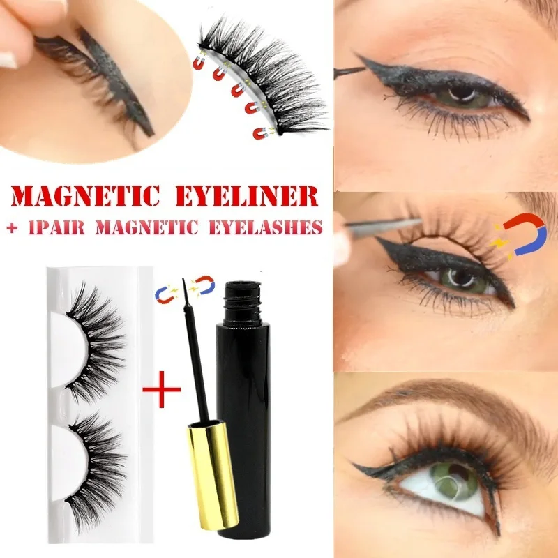 

3D Mink Magnetic Eyelashes Eyeliner Eyelash Curler Set Magnet Natural Long Magnetic False Eyelashes Magnetic Eyeliner