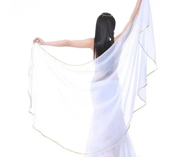 250*120cm Stage Performance Belly Dance Scarf Shawl Light Texture Half Circle Veils Professional Women Belly Dance Veil Chiffon white