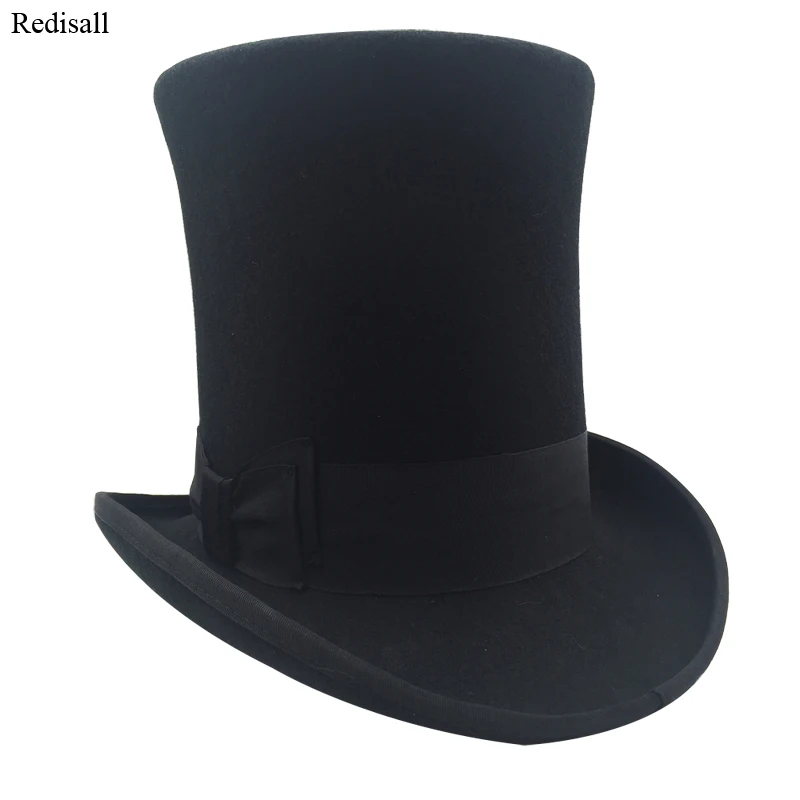 

25cm Men Wool Hat Vintage Top Hat Black Felt Retro Victorian Cosplay Magician Hat for Adult British Style Magic Hat Halloween