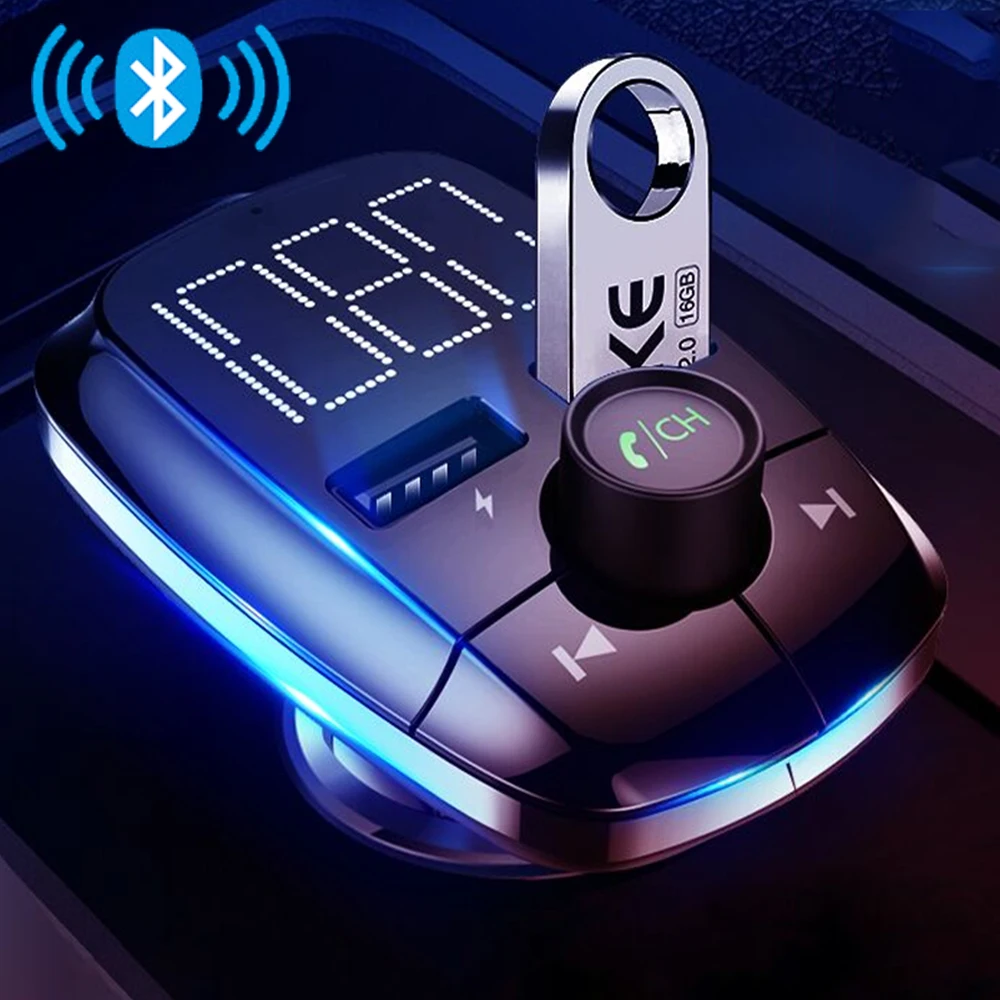 

JINSERTA Large screen FM Transmitter Handsfree Kit Car MP3 Player U-Disk TF Audio Receiver Adapter With Dual USB Fast Charger