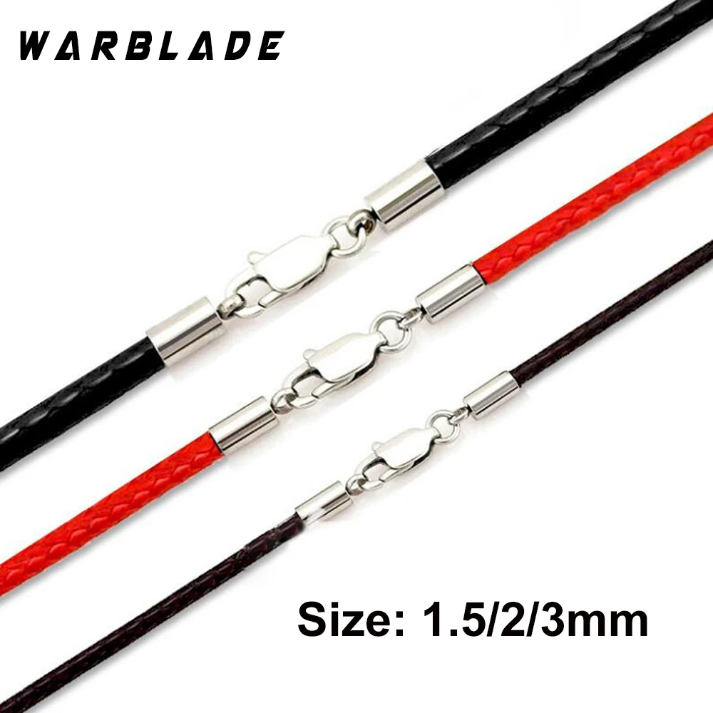 

3pcs 1.5mm 2mm 3mm Leather Waxed Cord Necklace Stainless Steel Lobster Clasp Connector Round Leather Rope Chain For DIY Jewelry