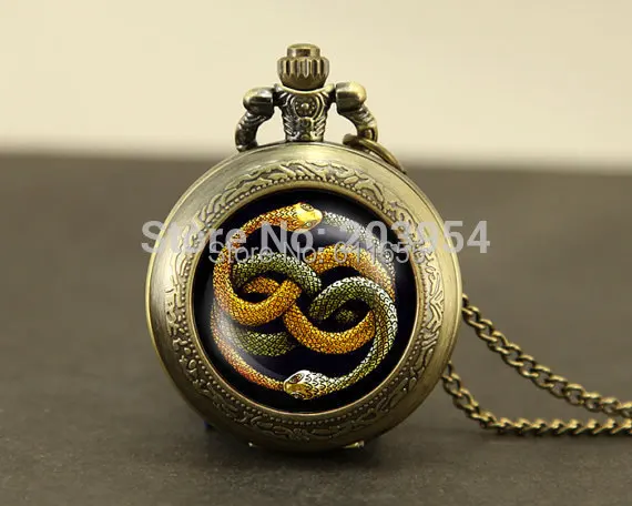 

Never Ending Story two snake Pocket Watch,1pcs neverending bastian atreyu gmork falkor fantasia vintage Pendant locket necklace