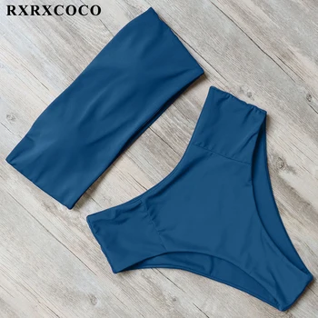 

RXRXCOCO Brand Bikini 2019 Hot Sexy Solid High Waist Swimsuit Women Swimwear Bikini Set Bandeau Bathing Suit Push Up Beachwear