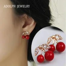 Ювелирные изделия adolph мода маленькие милые стразы серьги-гвоздики в форме вишни для женщин дизайн акриловые серьги горячая распродажа