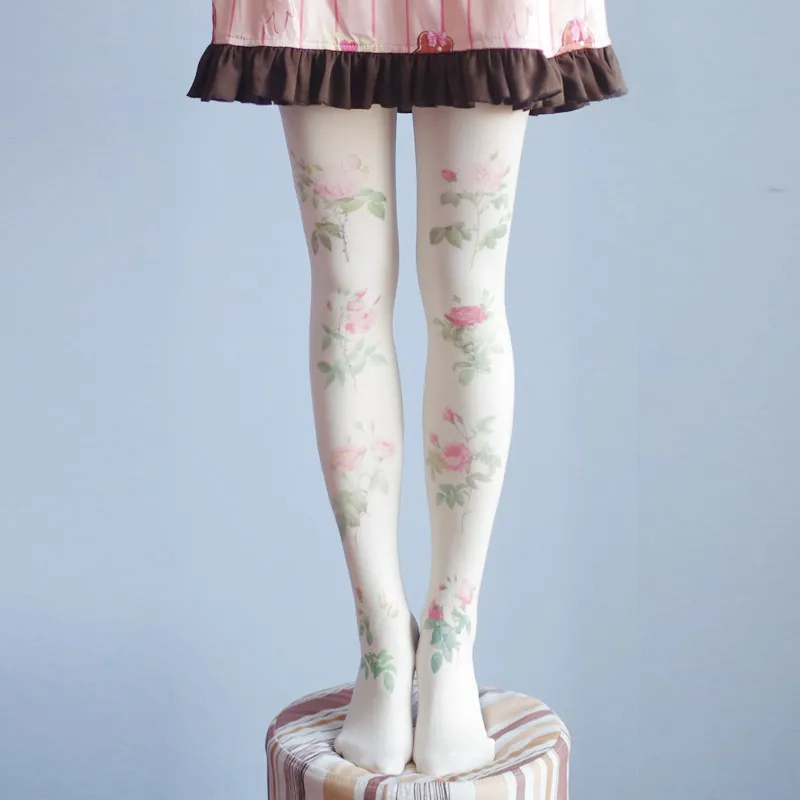 Японский в стиле «Mori girl небольшой свежий Лолита Колготки литературного героя печати колготки студенческие колготки Sweet