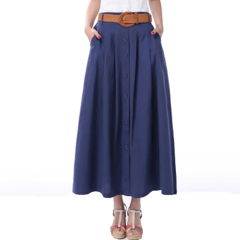 

2018 spring and summer high waist bust skirt summer women's pleated skirt medium-long linen skirt plus size S-2XL AE1293