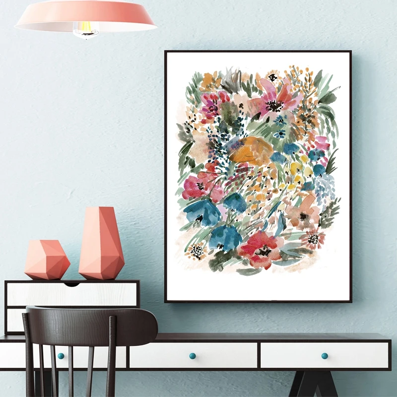 Watercolor Flowers Prints Living Room Decor