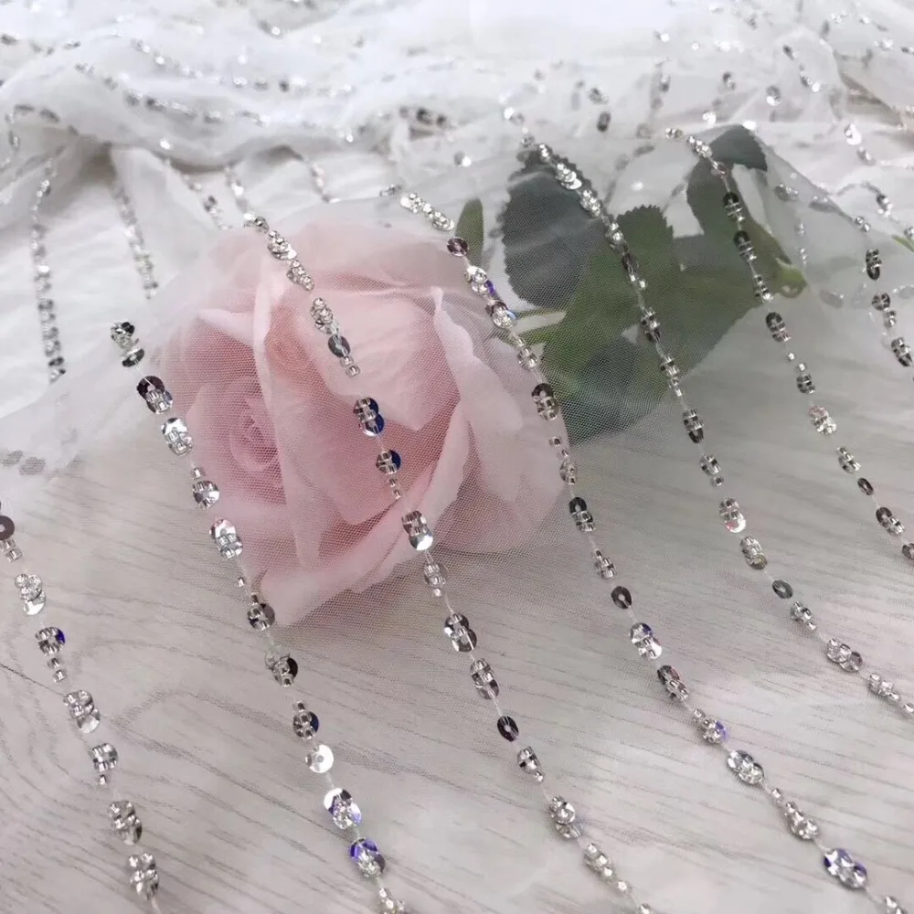 

fashionable tulle embroidery french net lace fabric SYJ-9226 with beads for party dress