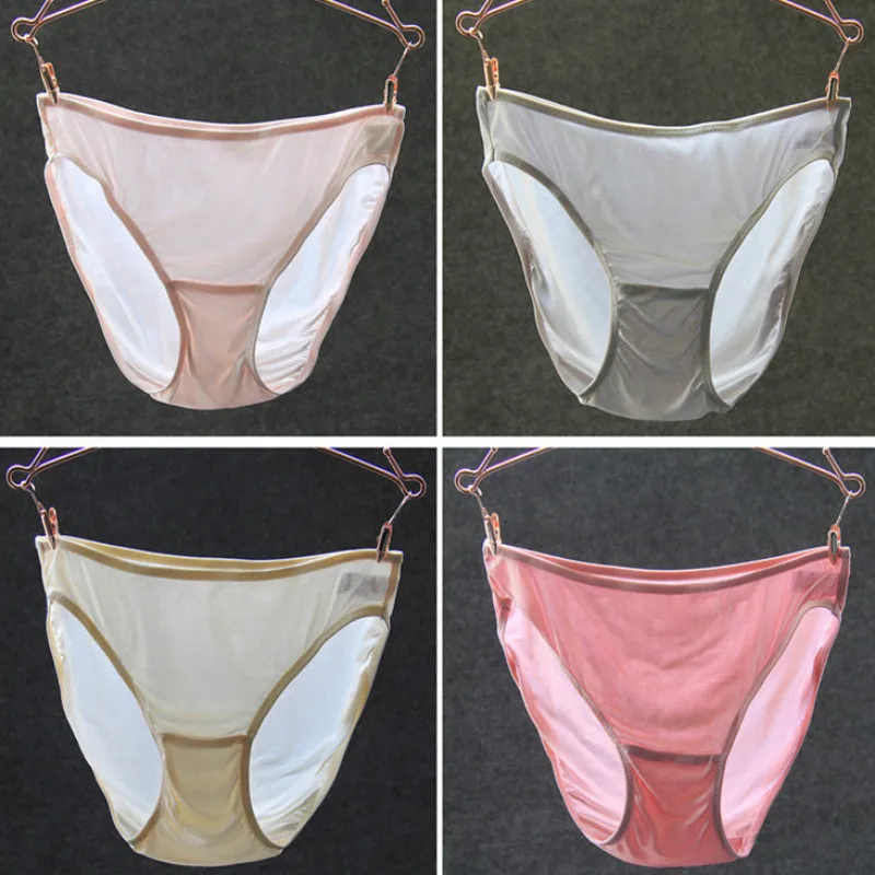 Для женщин сексуальная искусственного шелка трусы дышащий середине талии Прозрачное нижнее белье одноцветное Треугольники брюки