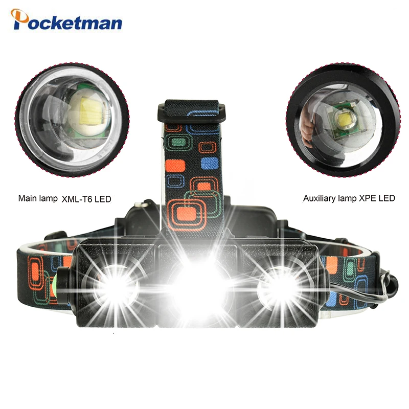 180 Регулируемый светодиодный налобный фонарь T6 + 2 * XPE Zoom Головной Lanterna головной