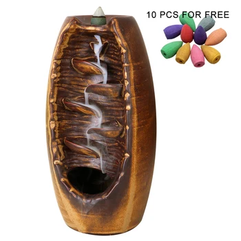 

Vintage Incense Waterfall Brown Aromatherapy Backflow Incense Burner Ceramic Quemador De Incienso Furnace Home Office Crafts