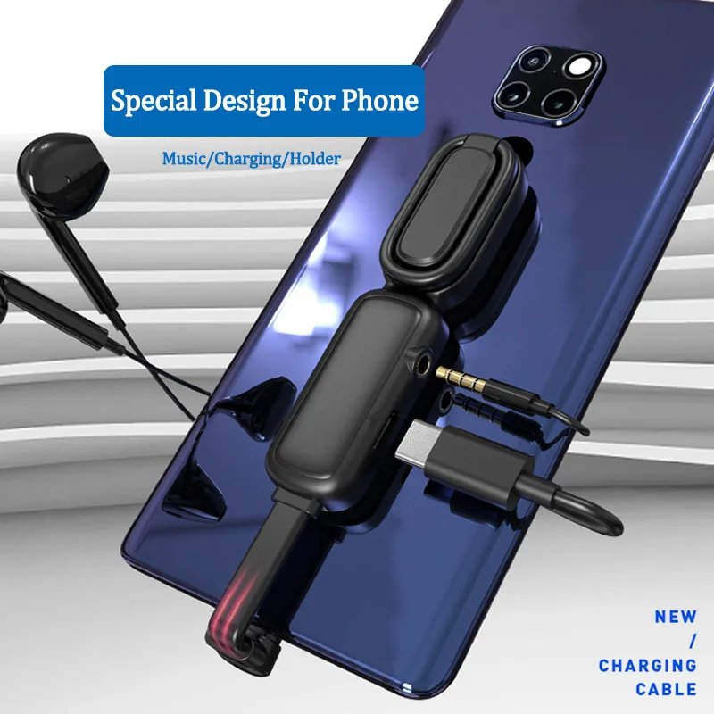 2 in 1 Back Cable Mobile phone adapter fast charger for iphone lighting to 3 5mm jack headphones adapter with phone holder stand
