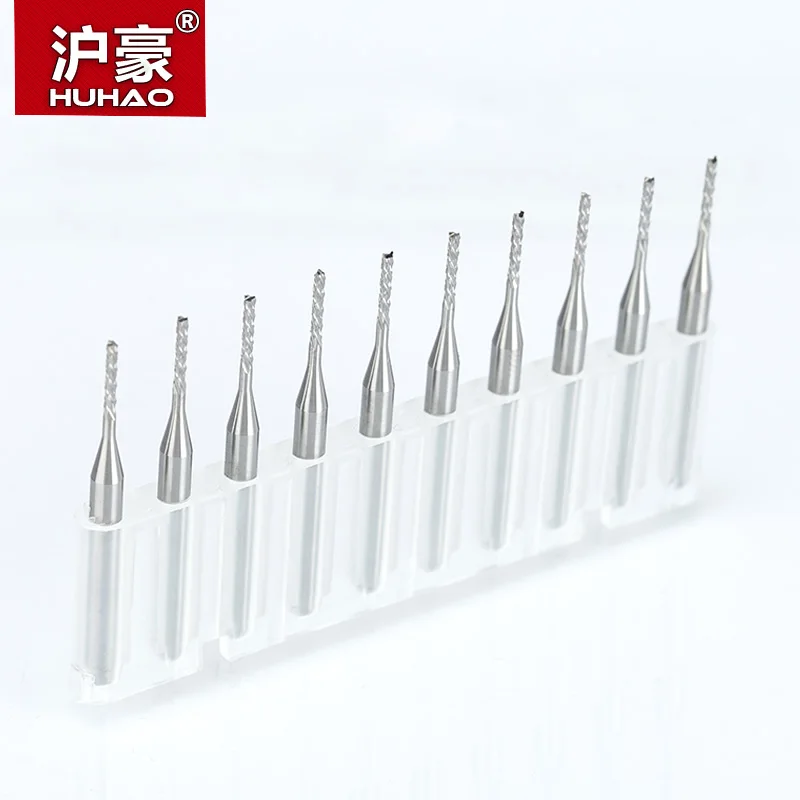 HUHAO 10pc/lot 3.175mm PCB Drill Bit Set PCB Router Bits Left Spiral PCB Milling Cutter Down Cut Corn End Mill Engraving Bit CNC
