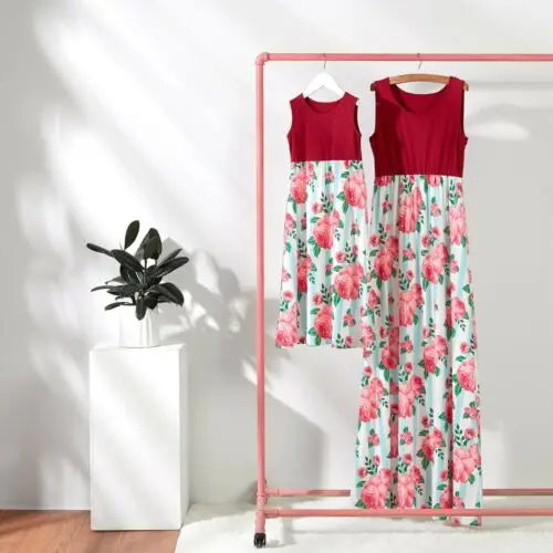 

Women Mother Daughter Matching Dress Summer Kids Girl Flower Dress Clothes