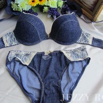 denim bra panty set
