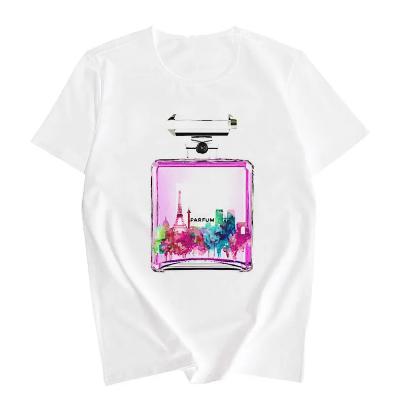 Футболка в винтажном стиле; модная футболка на высоком каблуке с принтом парфюма; футболки для девочек; топы в Корейском стиле; Camiseta Mujer - Цвет: 0606