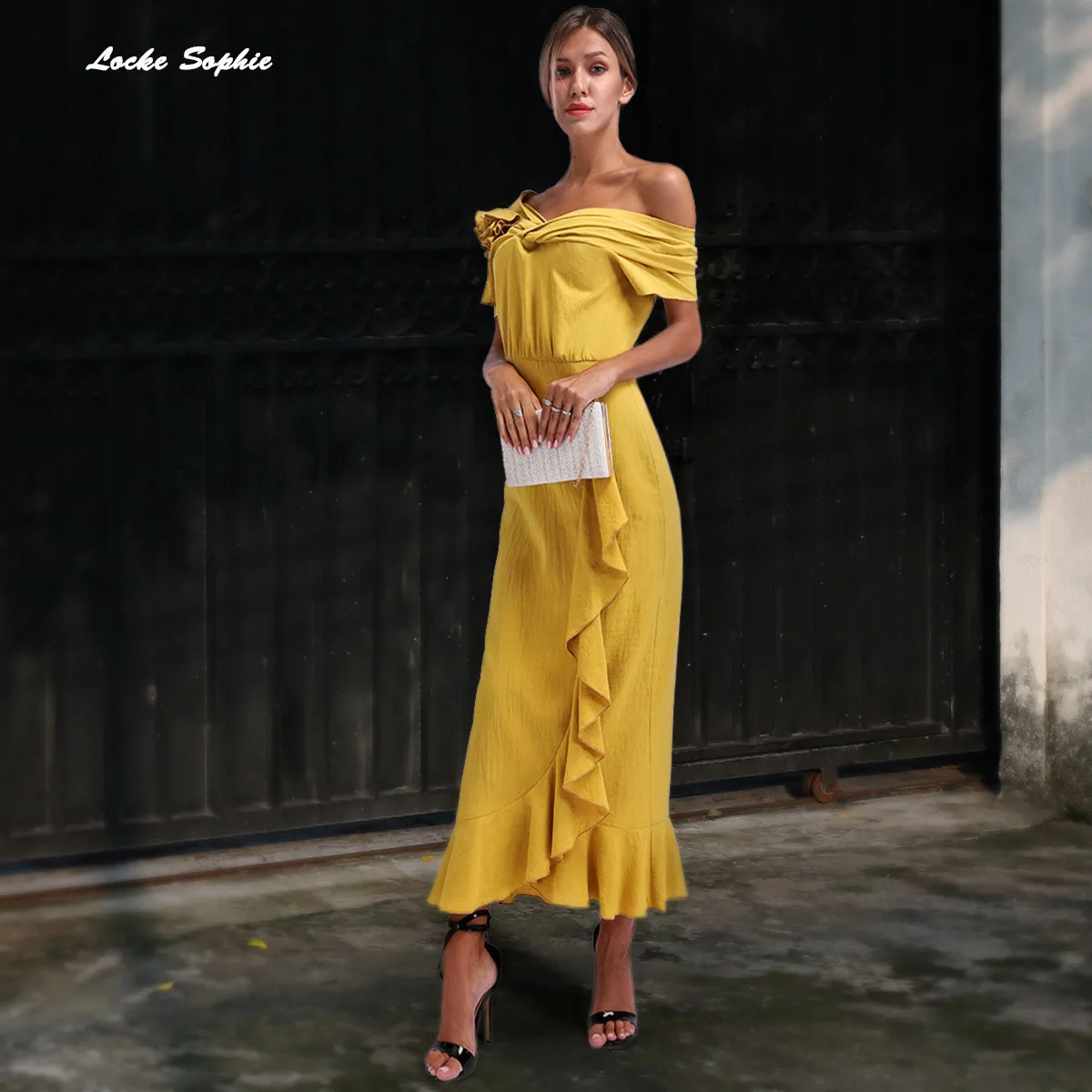 1pcs High waist Ladies Plus size Sexy party dresses 2019 Summer cotton blend Splicing Ruffles Dress women's Skinny mermaid Dress