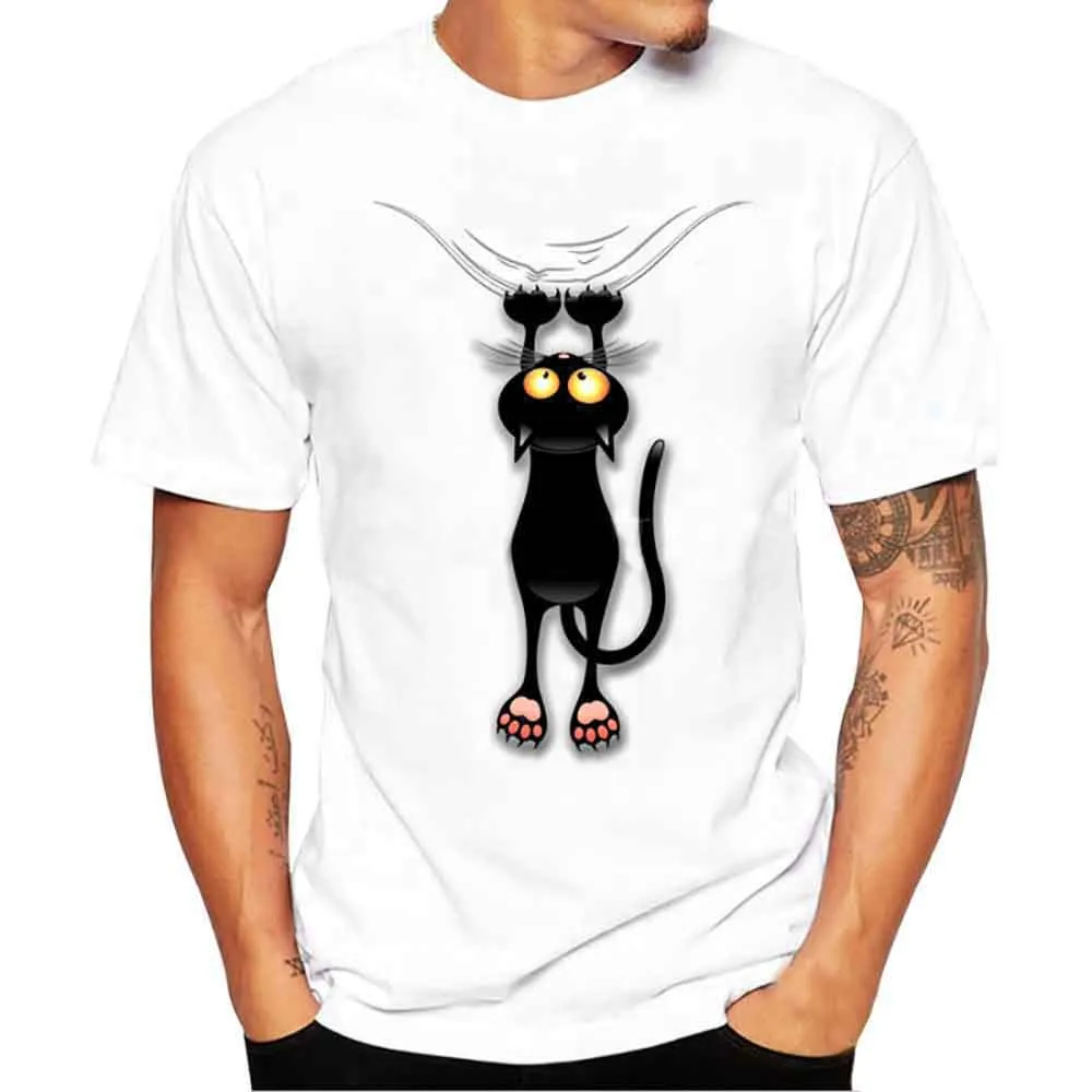 

Feitong Men's Fashion Summer Fun Black Cat Falling Down Design T Shirt Casual Male Tops Hipster XXXL Tees stranger things #E0