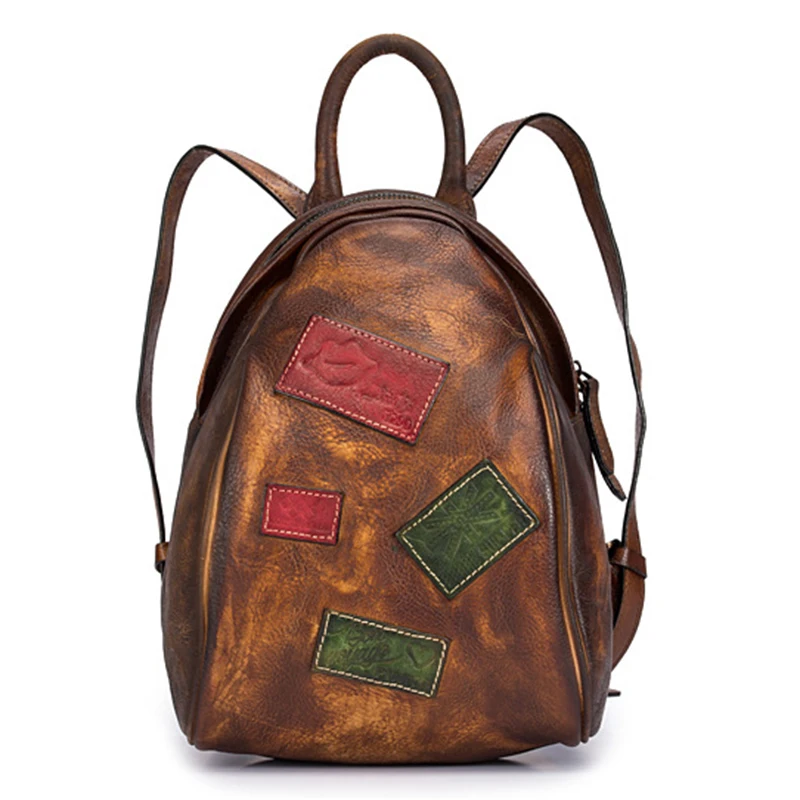 Высокое качество, Воловья кожа, рюкзак, ранец, маленький, геометрический, пэчворк, для путешествий, кисть, цветная сумка, женский рюкзак, натуральная кожа