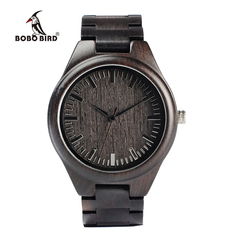 Original BOBO BIRD L-H05 Handmade Retro Design Wholesale Ebony Wooden Watches Men with Anti-allergy Clasp Japan Quartz Saat