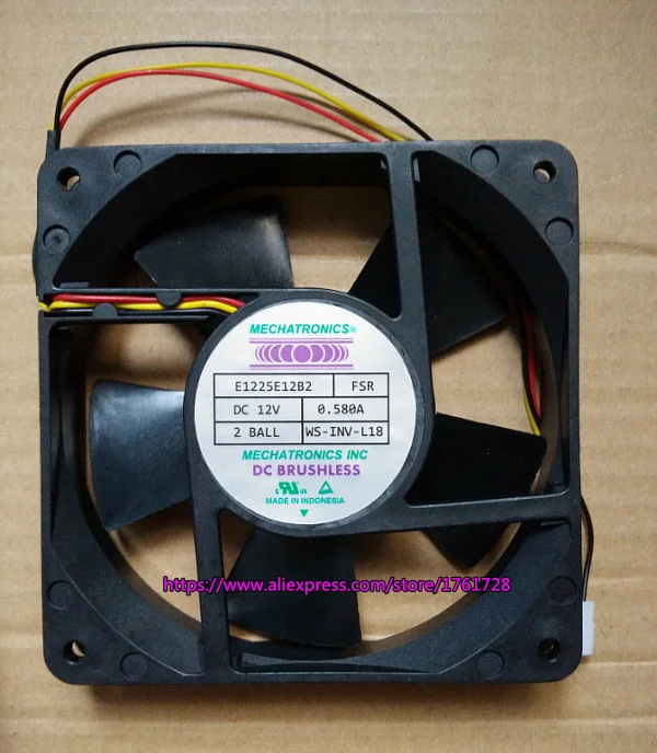 Original E1225E12B2 12V 0.58A 12025 12CM 3wires cooling fanin