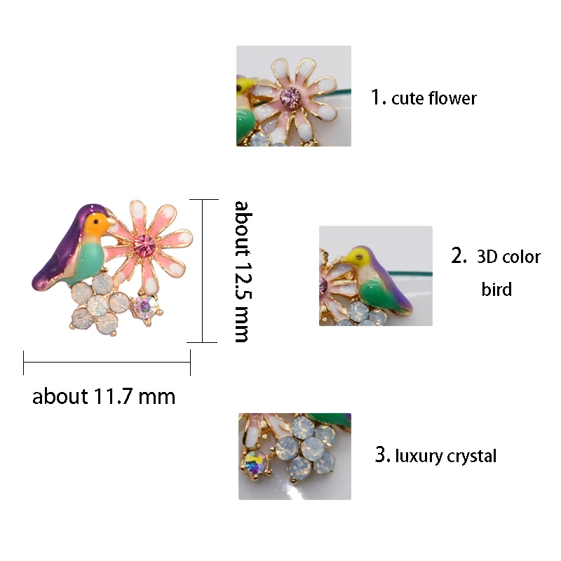 Женские серьги-гвоздики с милыми цветами и птицами из кристаллов аниса, очаровательные маленькие серьги с эмалью и глазурью, женские цветные ювелирные изделия Oorbellen