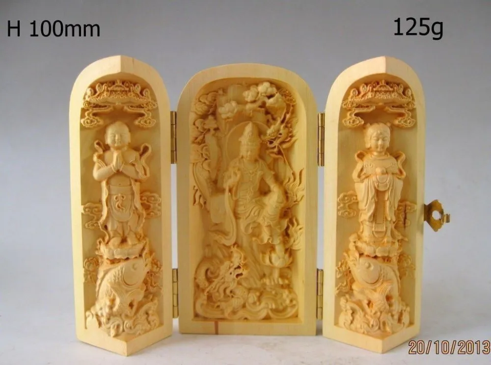 

3 шт прекрасный китайский Будда Кван-Инь 100% резьба по дереву Boxwood